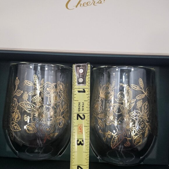 Corkcicle Stemless Wine Glass Set by Rifle Paper Co Set of 2 Elegant Gold Floral - Picture 12 of 13